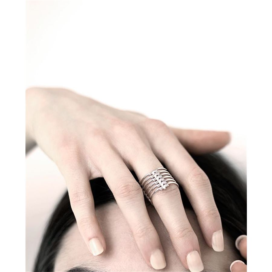 Anello 'Spinae' 6 elementi oro bianco SPINAE | AN 6FAU18B CT.0,09